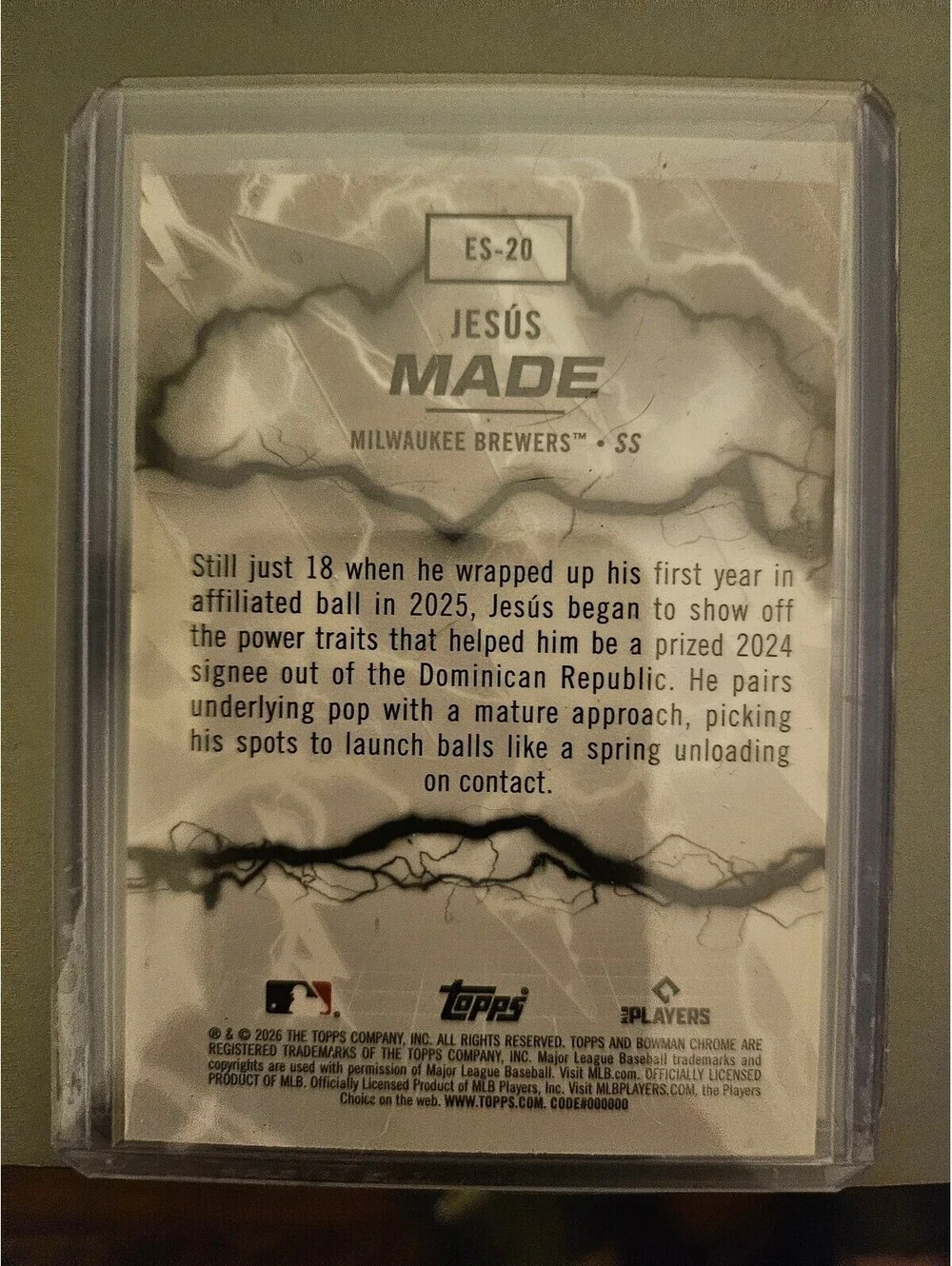 2026 Bowman Chrome Jesus Made Electric Sluggers #ES-20 Brewers